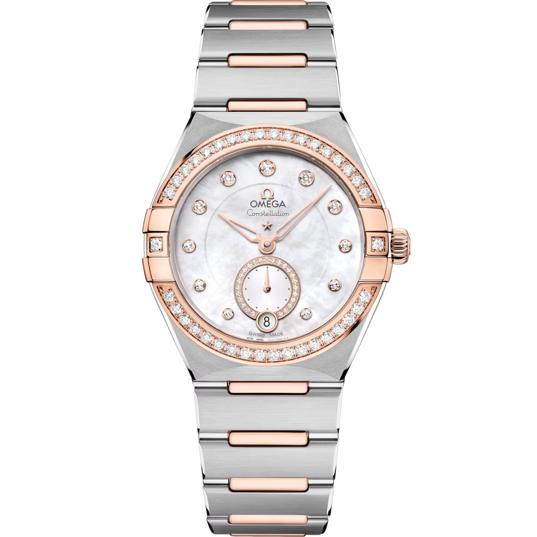 Omega Constellation 34mm White Dial with Diamonds Stainless Steel and Sedna�?18k Rose Gold Bracelet 131.25.34.20.55.001