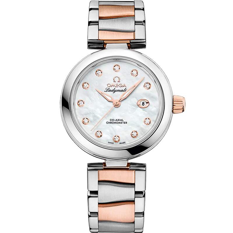 Omega De Ville Ladymatic 34mm White Dial with Diamonds Stainless Steel Sedna�?18k Rose Gold Bracelet 425.25.34.20.55.004