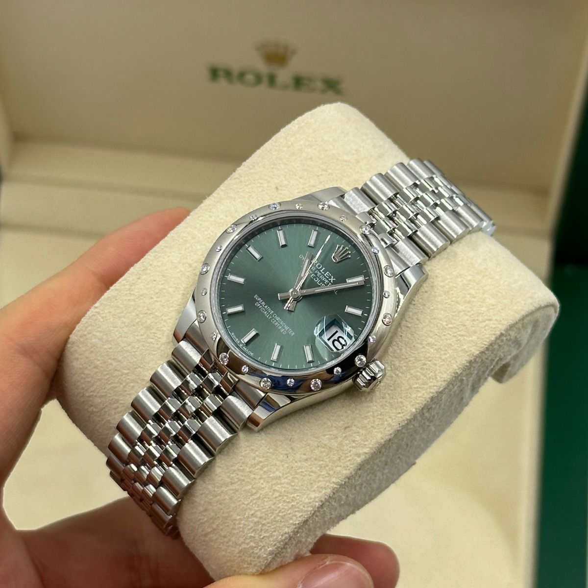 Rolex Datejust m278344-0019/0020 Mint Green Dial 31mm Domed Diamond Oyster Watch - Image 11