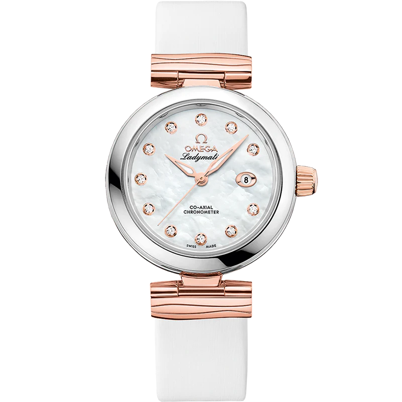 Omega De Ville Ladymatic 34mm White Dial with Diamonds Stainless Steel Sedna�?18k Rose Gold Strap 425.27.34.20.55.004
