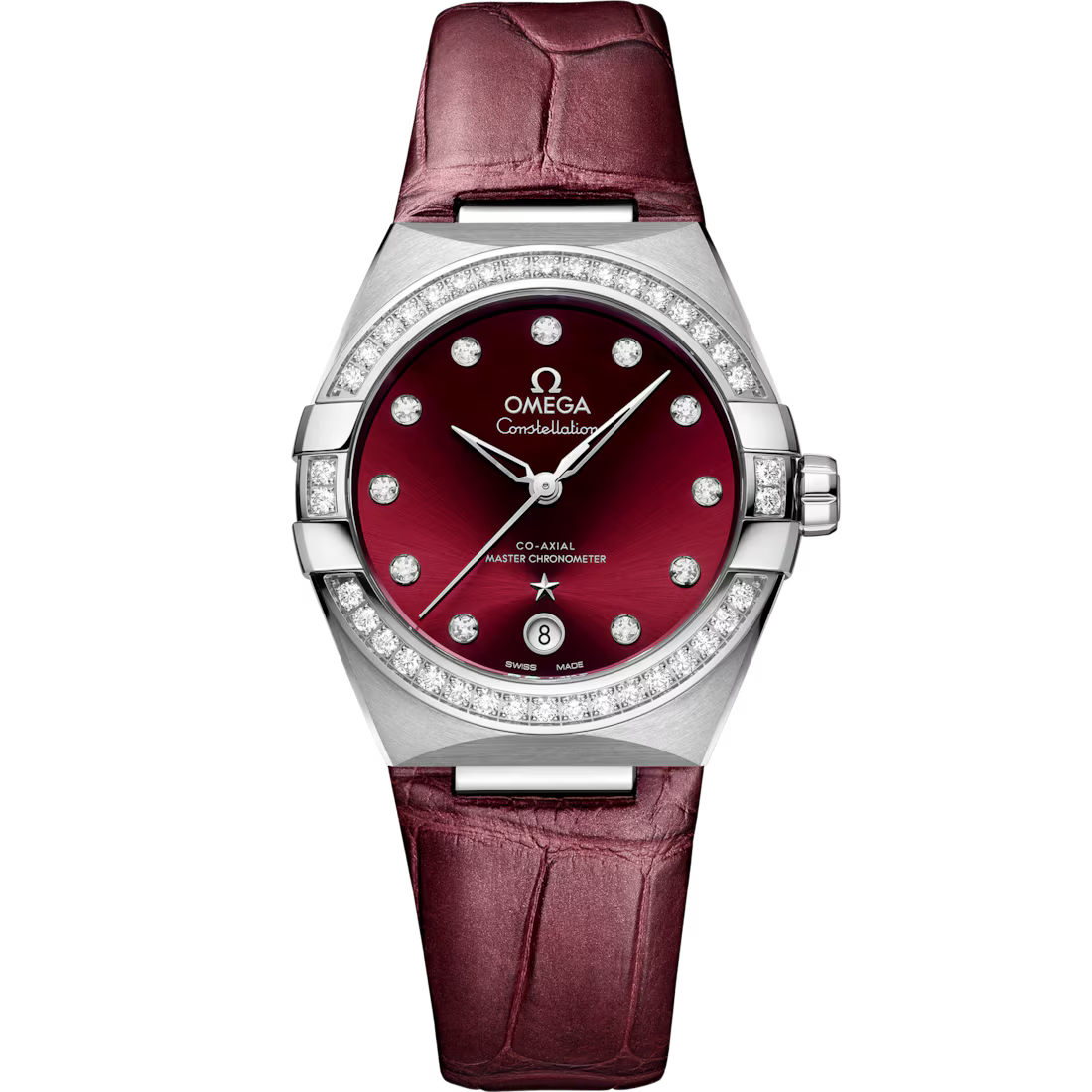 Omega Constellation 36mm Red Dial with Diamonds Stainless Steel Strap 131.18.36.20.61.001