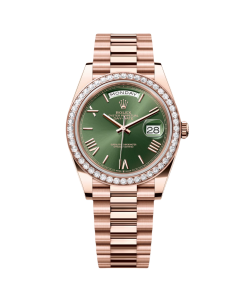 Rolex   President 40mm Everose Gold Olive Green Roman Dial Diamond Bezel - 228345RBR