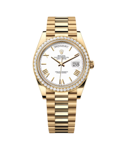 Rolex  Day-Date President 40mm Yellow Gold White Roman Dial Diamond Bezel - 228348rbr