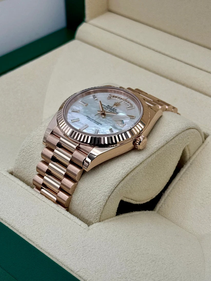Rolex Day-Date President 40mm Everose Gold Mother of Pearl Diamond Baguette Dial - 228235 - Image 3